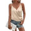 imageOYOANGLE Womens Satin Wrap V Neck Camis Sleeveless Elegant Tank Tops Blouses CamisoleApricot