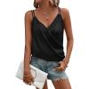 imageOYOANGLE Womens Satin Wrap V Neck Camis Sleeveless Elegant Tank Tops Blouses CamisoleBlack