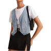 imageOYOANGLE Womens Sleeveless Denim Vest Crop Tops Button Down V Neck Asymmetrical Jean Jacket WaistcoatBlue