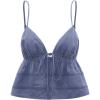 imageOYOANGLE Womens Spaghetti Strap Deep V Neck Crop Cami Tops Tie Front Sleeveless Peplum TopDusty Blue