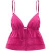 imageOYOANGLE Womens Spaghetti Strap Deep V Neck Crop Cami Tops Tie Front Sleeveless Peplum TopHot Pink