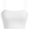 imageOYOANGLE Womens Spaghetti Strap Sleeveless Cami Tops Solid Basic Slim Fit Crop CamisolesWhite