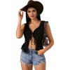 imageOYOANGLE Womens Summer Casual Tie Front Top Sleeveless V Neck Lace Trim Going Out Crop BlouseBlack