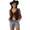 imageOYOANGLE Womens Summer Casual Tie Front Top Sleeveless V Neck Lace Trim Going Out Crop BlouseBrown