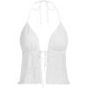 imageOYOANGLE Womens Texture Tie Front Halter Cami Top Deep V Neck Sleeveless Open Back Camisole TopsWhite