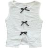 imageOYOANGLE Womens Textured Split Hem Bow Tank Top Crew Neck Sleeveless Elegant Vest TopsWhite
