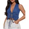 imageOYOANGLE Womens Tie Front Crop Denim Vest Y2K Sleeveless Jean Tank Tops StreetwearMedium Wash