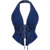 imageOYOANGLE Womens Vintage Tie Front Cut Out Denim Halter Tops Open Back Crop Jean Vest StreetwearDark Wash