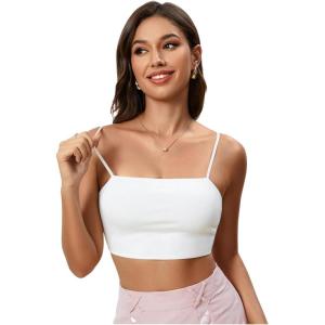imageOYOANGLE Womens Basic Solid Spaghetti Strap Slim Fit Tube Crop Cami Tank TopBright White