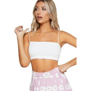 imageOYOANGLE Womens Basic Solid Spaghetti Strap Slim Fit Tube Crop Cami Tank TopWhite