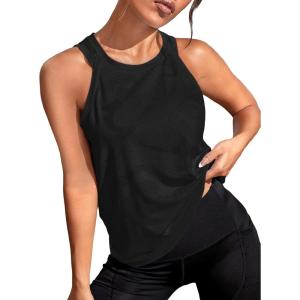 imageOYOANGLE Womens Camo Print Sleeveless Workout Shirts Exercise Running Tank Tops Active Gym TopsBlack