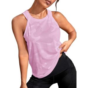 imageOYOANGLE Womens Camo Print Sleeveless Workout Shirts Exercise Running Tank Tops Active Gym TopsLight Pink