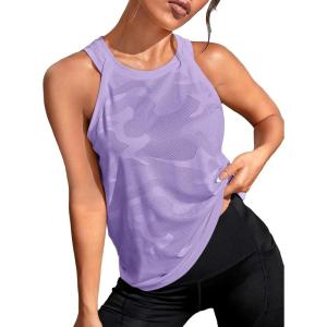 imageOYOANGLE Womens Camo Print Sleeveless Workout Shirts Exercise Running Tank Tops Active Gym TopsLilac Purple