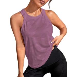imageOYOANGLE Womens Camo Print Sleeveless Workout Shirts Exercise Running Tank Tops Active Gym TopsMauve Purple