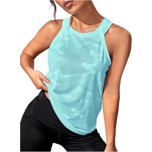 imageOYOANGLE Womens Camo Print Sleeveless Workout Shirts Exercise Running Tank Tops Active Gym TopsMint Blue