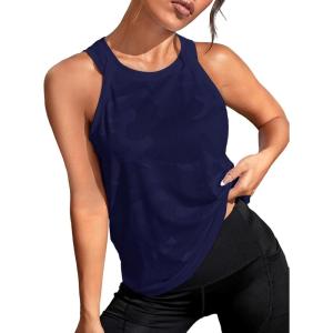 imageOYOANGLE Womens Camo Print Sleeveless Workout Shirts Exercise Running Tank Tops Active Gym TopsNavy Blue