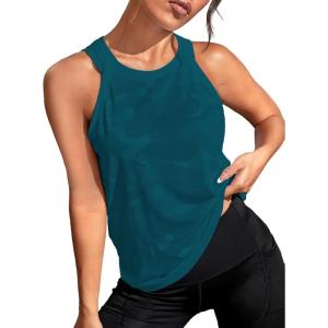 imageOYOANGLE Womens Camo Print Sleeveless Workout Shirts Exercise Running Tank Tops Active Gym TopsTeal Blue