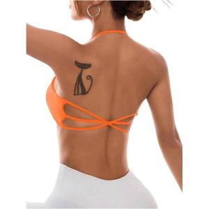 imageOYOANGLE Womens Criss Cross Backless Halter Sports Bra Padded Workout Yoga Bras Athletic Cami Cop TopOrange