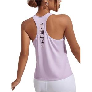 imageOYOANGLE Womens Cut Out Sleeveless Racer Back Round Neck Sports Tank Top Solid Athletic Yoga TopsLilac Purple