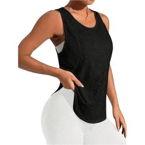 imageOYOANGLE Womens Mesh Workout Tank Top Athletic Running Sleeveless Shirts Yoga Gym TopsBlack