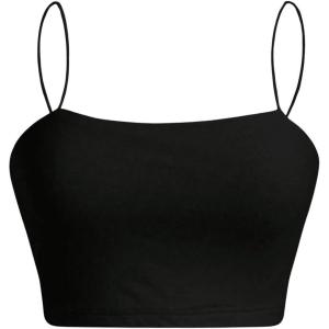 imageOYOANGLE Womens Spaghetti Strap Sleeveless Cami Tops Solid Basic Slim Fit Crop CamisolesBlack