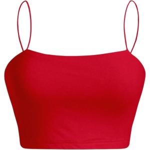 imageOYOANGLE Womens Spaghetti Strap Sleeveless Cami Tops Solid Basic Slim Fit Crop CamisolesRed
