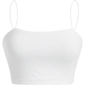 imageOYOANGLE Womens Spaghetti Strap Sleeveless Cami Tops Solid Basic Slim Fit Crop CamisolesWhite