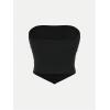 imageOYOANGLE Girls Strapless Ruched Tube Top Asymmetrical Hem Party Bandeau TopsBlack