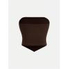 imageOYOANGLE Girls Strapless Ruched Tube Top Asymmetrical Hem Party Bandeau TopsBrown
