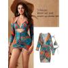 imageOYOANGLE Womens 3 Piece Swimsuit Floral Print Halter Bikini Set Bathing Suit with Beach Cover UpsBlue Orange