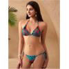 imageOYOANGLE Womens 3 Piece Swimsuit Floral Print Halter Bikini Set Bathing Suit with Beach Cover UpsBlue Orange