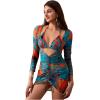 imageOYOANGLE Womens 3 Piece Swimsuit Floral Print Halter Bikini Set Bathing Suit with Beach Cover UpsBlue Orange