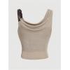 imageOYOANGLE Womens Cowl Neck Cami Tops Sleeveless Draped Front Slim Fit Camisoles Y2K Rib Knit Tank TopKhaki