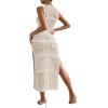 imageOYOANGLE Womens Crochet Hollow Out Sleeveless Split Thigh Beach Midi Tank Dress Bikini Cover UpsApricot