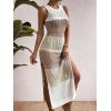 imageOYOANGLE Womens Crochet Hollow Out Sleeveless Split Thigh Beach Midi Tank Dress Bikini Cover UpsWhite