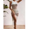 imageOYOANGLE Womens Crochet Hollow Out Sleeveless Split Thigh Beach Midi Tank Dress Bikini Cover UpsWhite