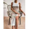 imageOYOANGLE Womens Crochet Hollow Out Sleeveless Split Thigh Beach Midi Tank Dress Bikini Cover UpsWhite