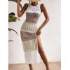 imageOYOANGLE Womens Crochet Hollow Out Sleeveless Split Thigh Beach Midi Tank Dress Bikini Cover UpsWhite