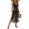 imageOYOANGLE Womens Crochet Hollow Out Swimsuit Cover Up Deep V Neck Sleeveless Beach Midi Dress SwimwearBlack