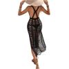 imageOYOANGLE Womens Crochet Hollow Out Swimsuit Cover Up Deep V Neck Sleeveless Beach Midi Dress SwimwearBlack