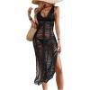 imageOYOANGLE Womens Crochet Hollow Out Swimsuit Cover Up Deep V Neck Sleeveless Beach Midi Dress SwimwearBlack