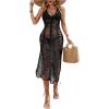 imageOYOANGLE Womens Crochet Hollow Out Swimsuit Cover Up Deep V Neck Sleeveless Beach Midi Dress SwimwearBlack
