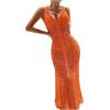 imageOYOANGLE Womens Crochet Hollow Out Swimsuit Cover Up Deep V Neck Sleeveless Beach Midi Dress SwimwearBurnt Orange