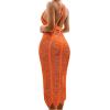 imageOYOANGLE Womens Crochet Hollow Out Swimsuit Cover Up Deep V Neck Sleeveless Beach Midi Dress SwimwearBurnt Orange