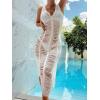 imageOYOANGLE Womens Crochet Hollow Out Swimsuit Cover Up Deep V Neck Sleeveless Beach Midi Dress SwimwearWhite