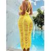 imageOYOANGLE Womens Crochet Hollow Out Swimsuit Cover Up Deep V Neck Sleeveless Beach Midi Dress SwimwearYellow
