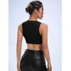 imageOYOANGLE Womens Cut Out Lace Up Round Neck Tie Front Asymmetrical Hem Crop Tank TopBlack