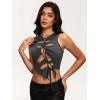 imageOYOANGLE Womens Cut Out Lace Up Round Neck Tie Front Asymmetrical Hem Crop Tank TopDeep Grey