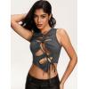 imageOYOANGLE Womens Cut Out Lace Up Round Neck Tie Front Asymmetrical Hem Crop Tank TopDeep Grey