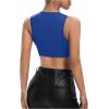 imageOYOANGLE Womens Cut Out Lace Up Round Neck Tie Front Asymmetrical Hem Crop Tank TopRoyal Blue